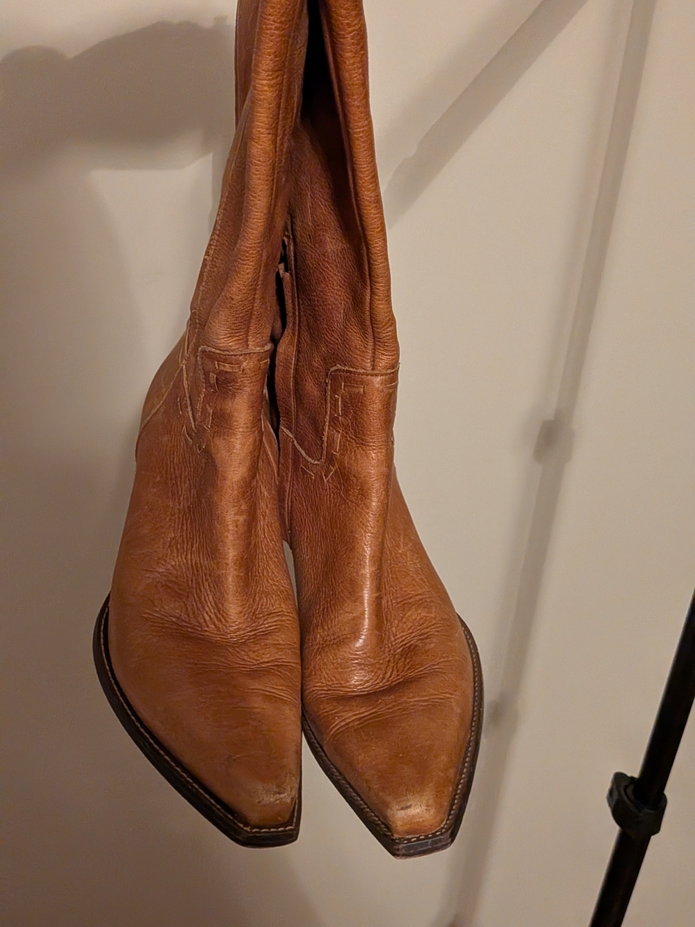 BCBGirls Cognac Leather Mid-Calf Western Heeled Boots - Picture 3 of 6